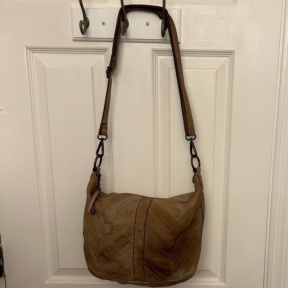 Lucky Brand Taupe/Light Brown Leather Geometric Crossbody professionally cleaned